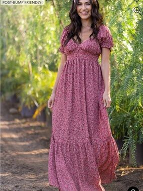 NWT Pinkblush Floral Puff-Sleeve Maternity Maxi Dress